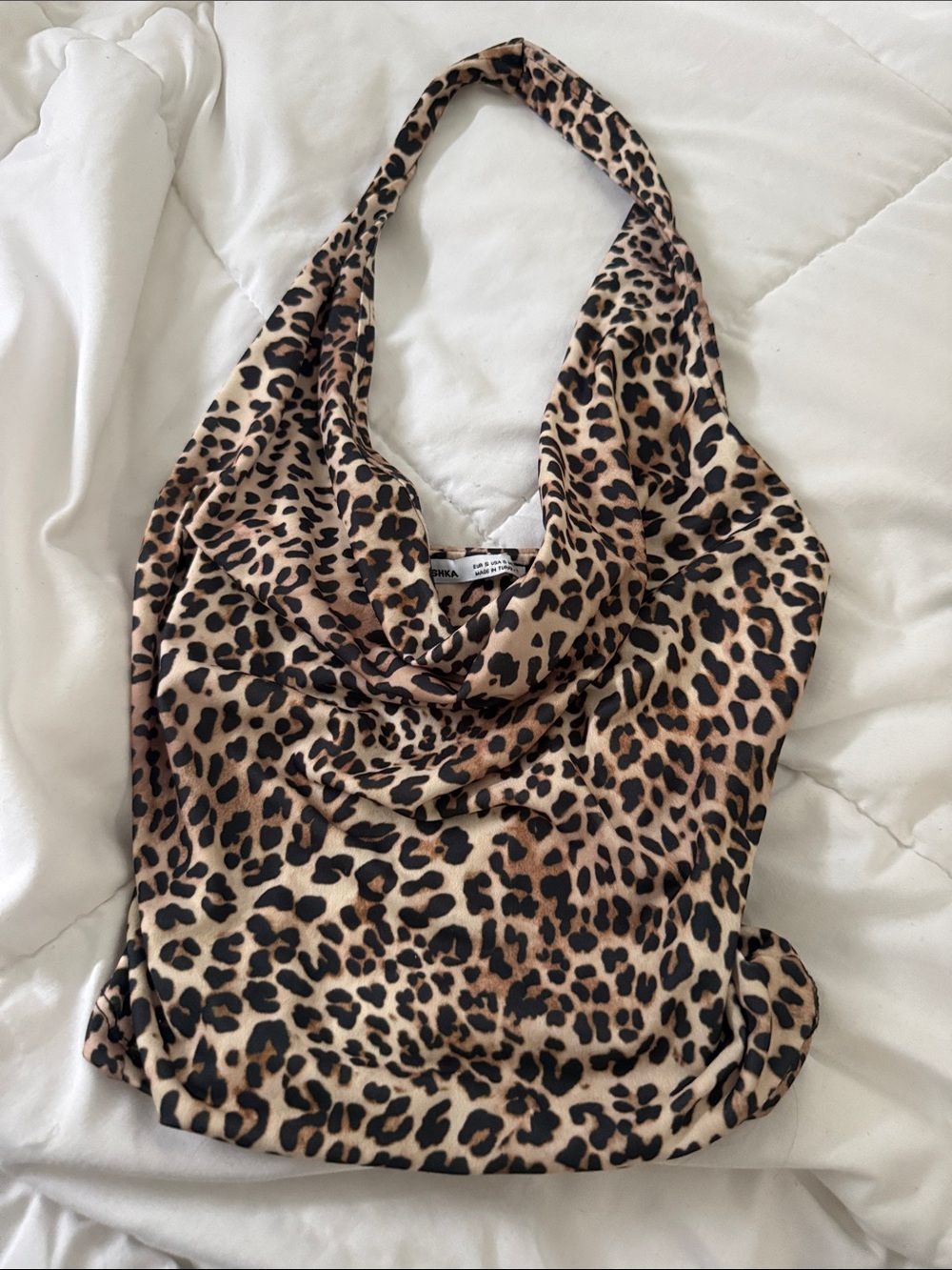 Bershka Leopard Print Halter Top in Tan, Black